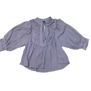 OLIVACEOUS Women's M Purple Embroidered Ruffle Boho Balloon Sleeve Blouse NWT